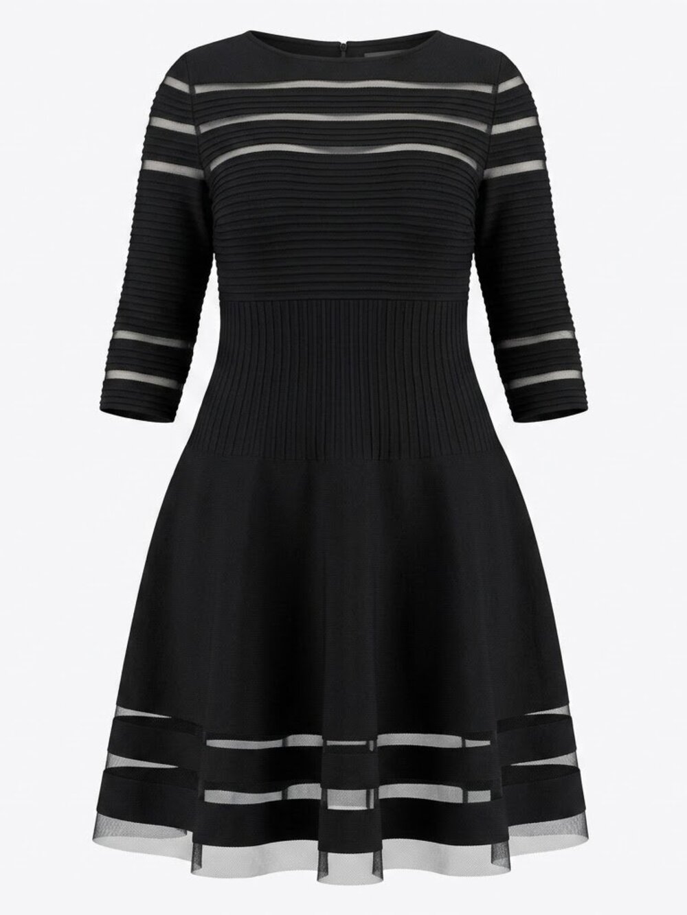 Tadashi Shoji Black Pintuck Mesh Fit & Flare Dress XL 6L799MY